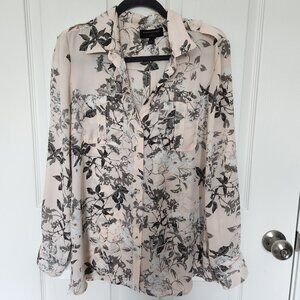 Banana Republic Button-Down long-sleeve Blouse Pink w/ Flowers Medium